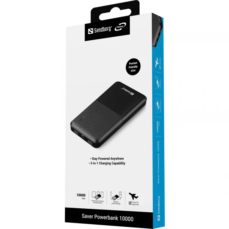 Sandberg Saver Powerbank 10000, 10000 mAh, LiPo, juoda