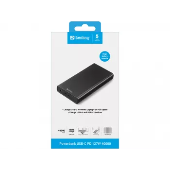 Nešiojamas Powerbank Sandberg USB-C PD 127W 40000 mAh