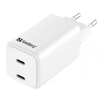 Sandberg AC Įkroviklis Dvigubas USB-C PD65W EU, Vidinis, AC, 20 V, 3,25 A, Baltas