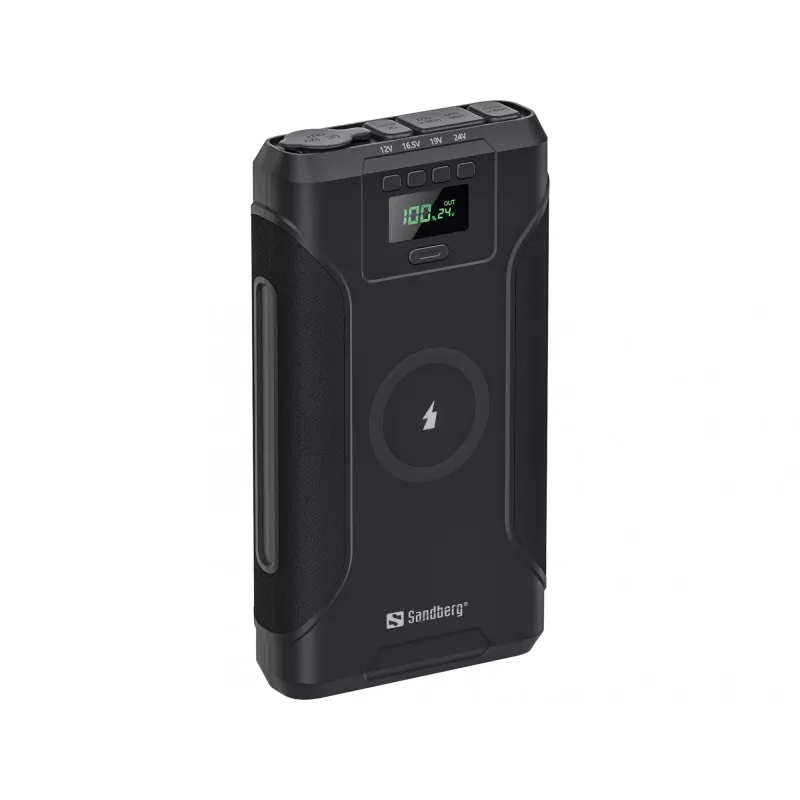 Sandberg Survivor Powerbank 7in1 76800, 76800 mAh, Li-Ion, belaidžiu įkrovimu, 3.6 V, juoda