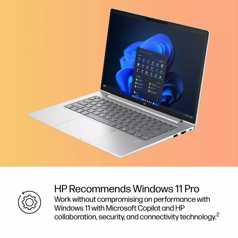 HP ProBook 4 G1i AI PC nešiojamas kompiuteris Intel Core Ultra 5 225U 35,6 cm (14 colių) WUXGA 16 GB DDR5-SDRAM Wi-Fi 7 (802.11be) Windows 11 Pro sidabrinis