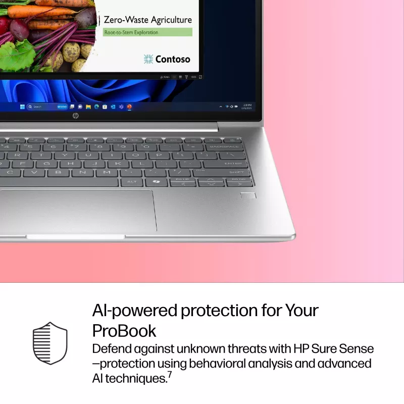 HP ProBook 4 G1i AI PC nešiojamas kompiuteris Intel Core Ultra 5 225U 35,6 cm (14 colių) WUXGA 16 GB DDR5-SDRAM Wi-Fi 7 (802.11be) Windows 11 Pro sidabrinis