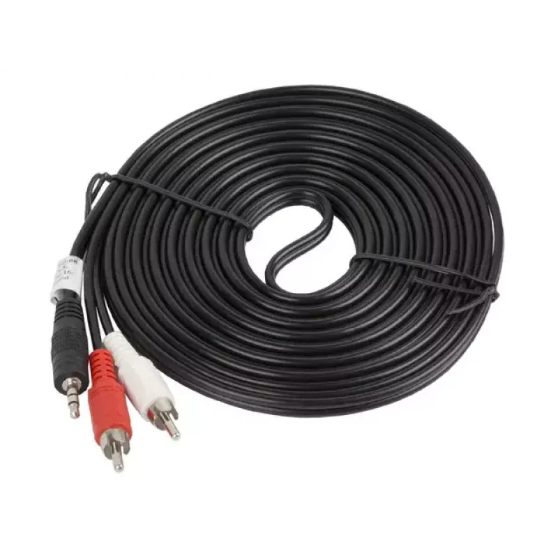 Garso kabelis LANBERG 3,5 mm į 2×RCA kištukus, 5 m, juodas