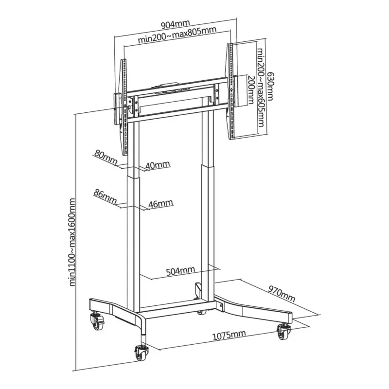 Elektrinis mobilus TV stovas Techly ICA-TR68M 55–100 colių (iki 254 cm) juodas