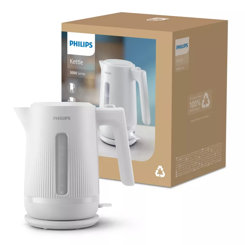 Philips 3000 serijos virdulys, 1,7 L, 2200 W, baltas, plastikas, apsauga nuo perkaitimo, belaidis