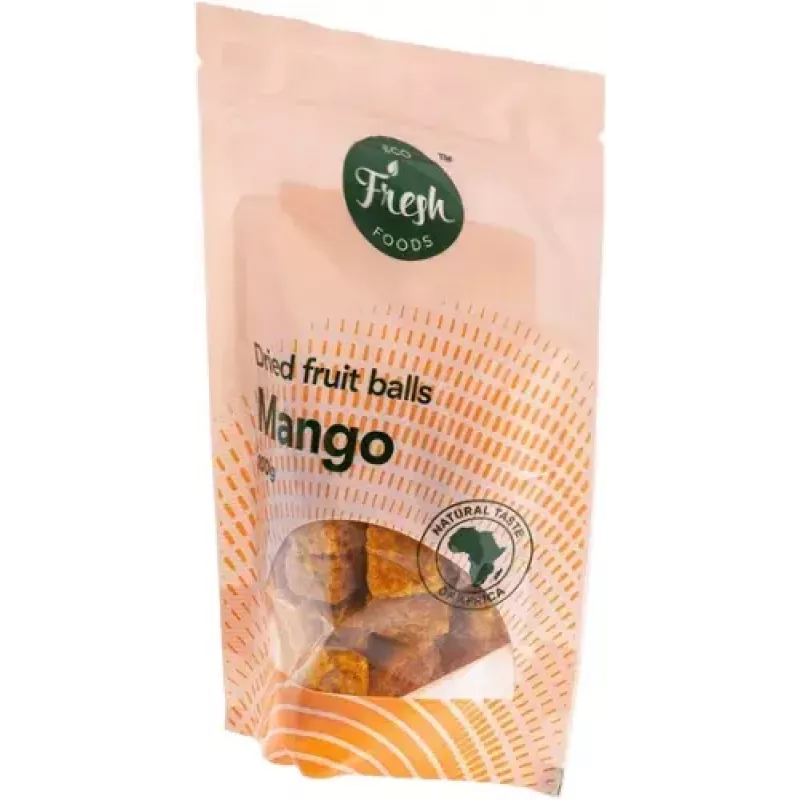 Džiovinti mango kubeliai 100 g Eco fresh foods – užkandis, ingredientas kepiniams ir dribsniams