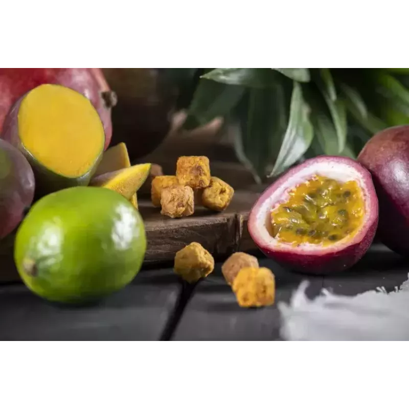 Džiovinti mango kubeliai 100 g Eco fresh foods – užkandis, ingredientas kepiniams ir dribsniams
