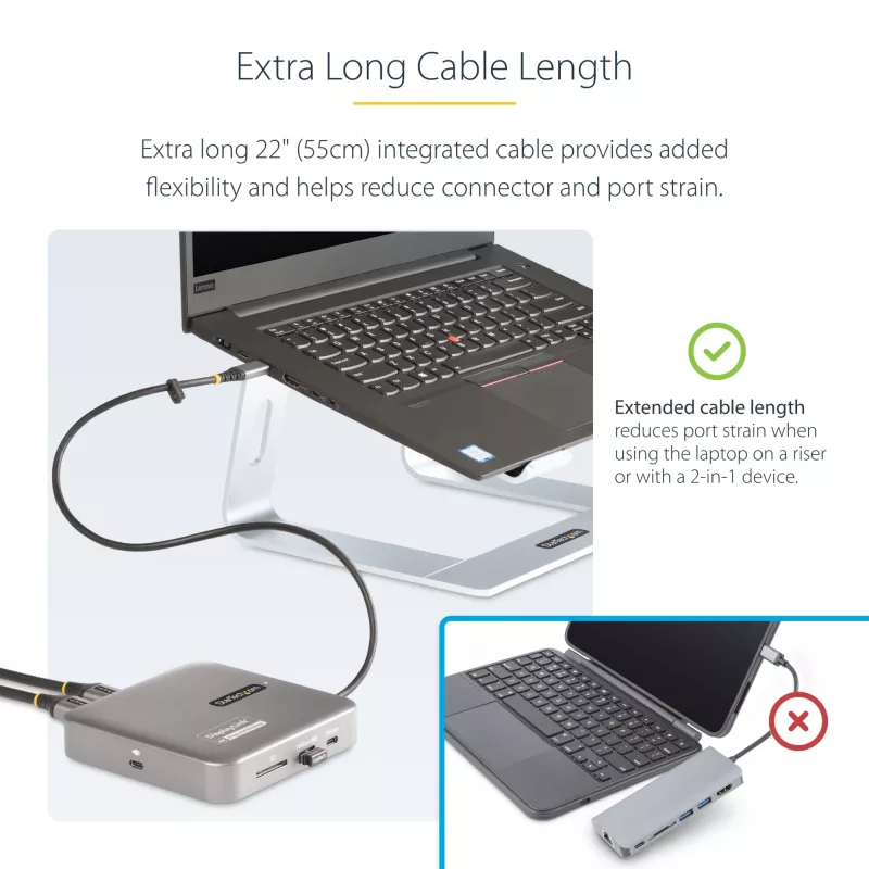 StarTech.com USB-C dokavimo stotelė, dvigubas 4K 60Hz HDMI, suderinama su Macbook Pro (M1/M2/M3/M4) ir Windows, USB-A/USB-C 10Gbps šakotuvas, 100W galios tiekimas, GbE, SD, 22 col./56 cm laidas
