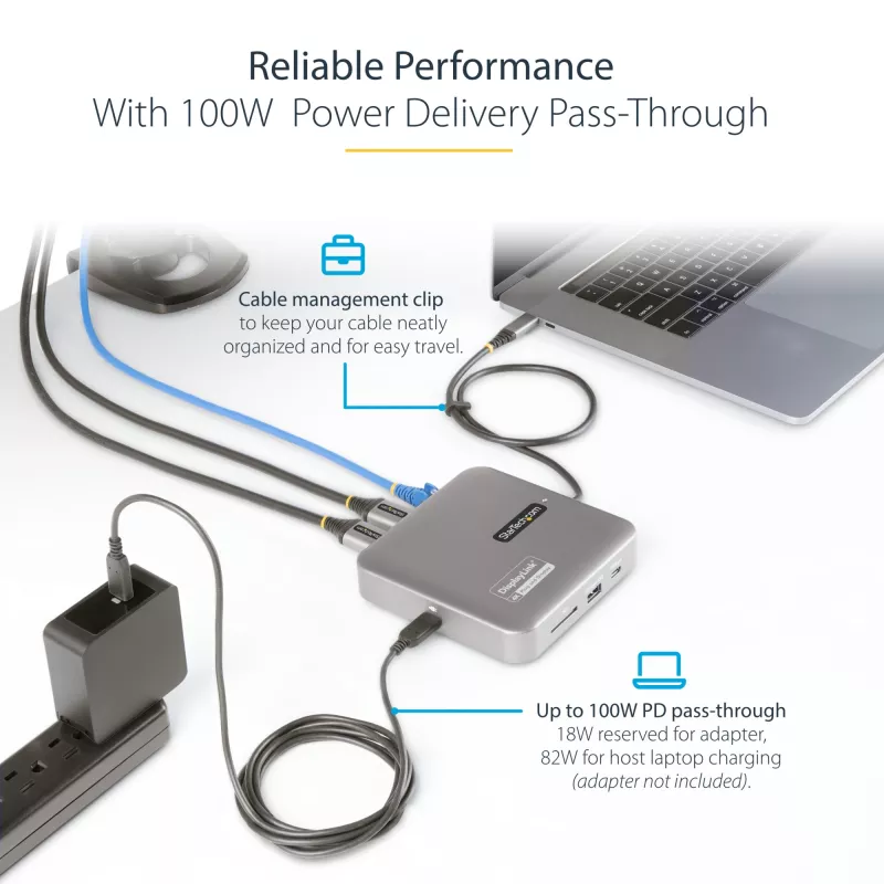StarTech.com USB-C dokavimo stotelė, dvigubas 4K 60Hz HDMI, suderinama su Macbook Pro (M1/M2/M3/M4) ir Windows, USB-A/USB-C 10Gbps šakotuvas, 100W galios tiekimas, GbE, SD, 22 col./56 cm laidas