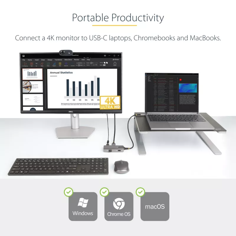 StarTech.com USB-C kelių prievadų adapteris - 4K 60Hz HDMI su HDR - 3 prievadų USB šakotuvas - 100W Power Delivery perdavimas - Sertifikuotas Chromebook - Windows/macOS/iPadOS/Android™