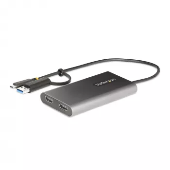 StarTech.com USB-C į dvigubą HDMI adapteris – USB-C arba A į 2x HDMI – 4K 60Hz – 100W maitinimo perdavimas – 30 cm įmontuotas kabelis – USB į HDMI kelių monitorių keitiklis nešiojamam kompiuteriui – TAA