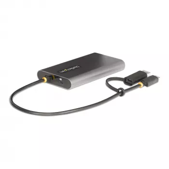 StarTech.com USB-C į dvigubą HDMI adapteris – USB-C arba A į 2x HDMI – 4K 60Hz – 100W maitinimo perdavimas – 30 cm įmontuotas kabelis – USB į HDMI kelių monitorių keitiklis nešiojamam kompiuteriui – TAA