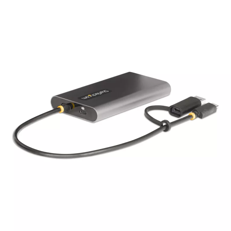 StarTech.com USB-C į dvigubą HDMI adapteris – USB-C arba A į 2x HDMI – 4K 60Hz – 100W maitinimo perdavimas – 30 cm įmontuotas kabelis – USB į HDMI kelių monitorių keitiklis nešiojamam kompiuteriui – TAA