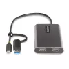 StarTech.com USB-C į dvigubą HDMI adapteris – USB-C arba A į 2x HDMI – 4K 60Hz – 100W maitinimo perdavimas – 30 cm įmontuotas kabelis – USB į HDMI kelių monitorių keitiklis nešiojamam kompiuteriui – TAA