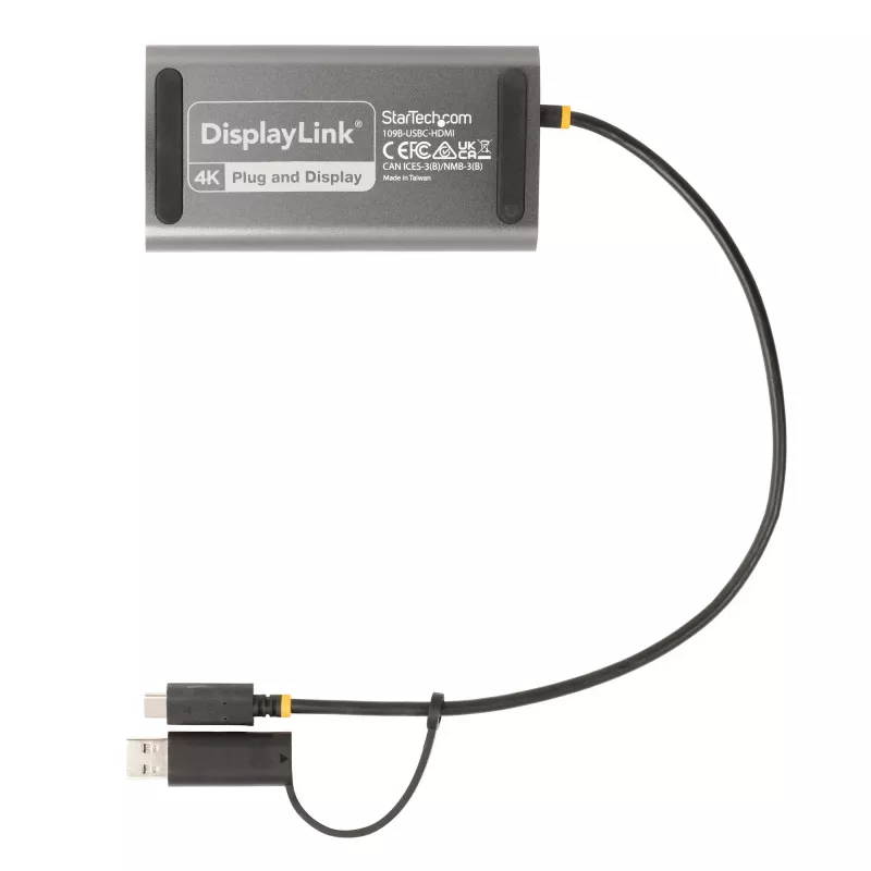 StarTech.com USB-C į dvigubą HDMI adapteris – USB-C arba A į 2x HDMI – 4K 60Hz – 100W maitinimo perdavimas – 30 cm įmontuotas kabelis – USB į HDMI kelių monitorių keitiklis nešiojamam kompiuteriui – TAA