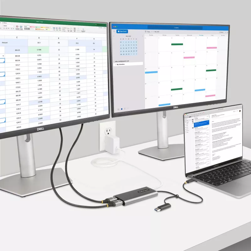 StarTech.com USB-C į dvigubą HDMI adapteris – USB-C arba A į 2x HDMI – 4K 60Hz – 100W maitinimo perdavimas – 30 cm įmontuotas kabelis – USB į HDMI kelių monitorių keitiklis nešiojamam kompiuteriui – TAA