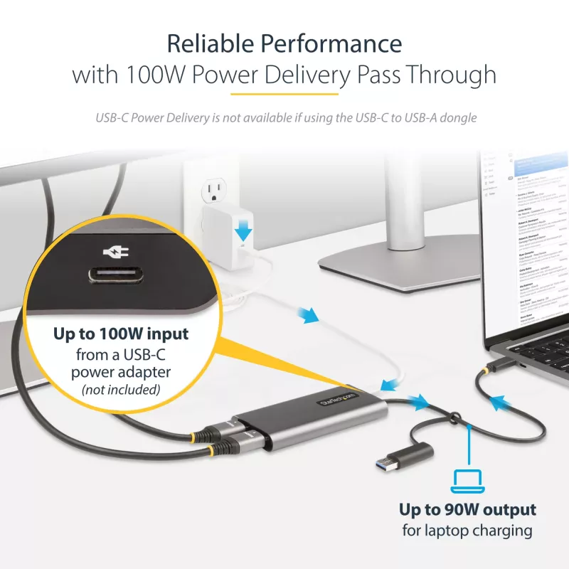 StarTech.com USB-C į dvigubą HDMI adapteris – USB-C arba A į 2x HDMI – 4K 60Hz – 100W maitinimo perdavimas – 30 cm įmontuotas kabelis – USB į HDMI kelių monitorių keitiklis nešiojamam kompiuteriui – TAA