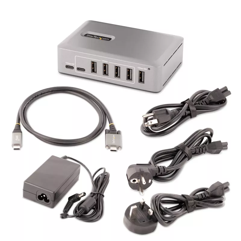 StarTech.com 10 prievadų USB-C šakotuvas - 8x USB-A / 2x USB-C - su maitinimu ir 65W adapteriu - USB 3.1 10Gbps - darbalaukiui / nešiojamam kompiuteriui su USB-IF sertifikuotu fiksuojamu kabeliu