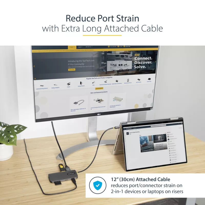 StarTech.com USB-C kelių prievadų adapteris 4K 60Hz HDMI, 3x USB-A 5Gbps, 100W PD, GbE, SD/MicroSD, 30 cm laidas, kelioninis dokas