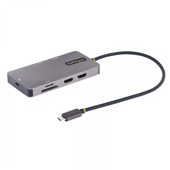 StarTech.com USB-C kelių prievadų adapteris, dvigubas HDMI vaizdas, 4K 60Hz, 2 prievadų 5Gbps USB-A šakotuvas, 100W Power Delivery perdavimas/GbE/SD/MicroSD, 30 cm kabelis, kelioninis dokas, nešiojamojo kompiuterio dokavimo stotelė