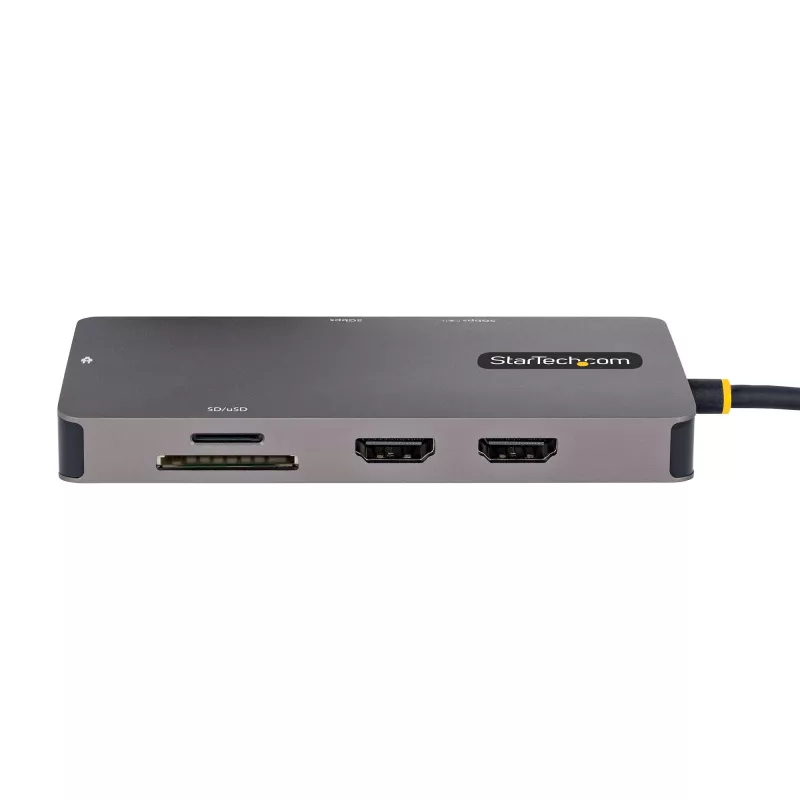 StarTech.com USB-C kelių prievadų adapteris, dvigubas HDMI vaizdas, 4K 60Hz, 2 prievadų 5Gbps USB-A šakotuvas, 100W Power Delivery perdavimas/GbE/SD/MicroSD, 30 cm kabelis, kelioninis dokas, nešiojamojo kompiuterio dokavimo stotelė