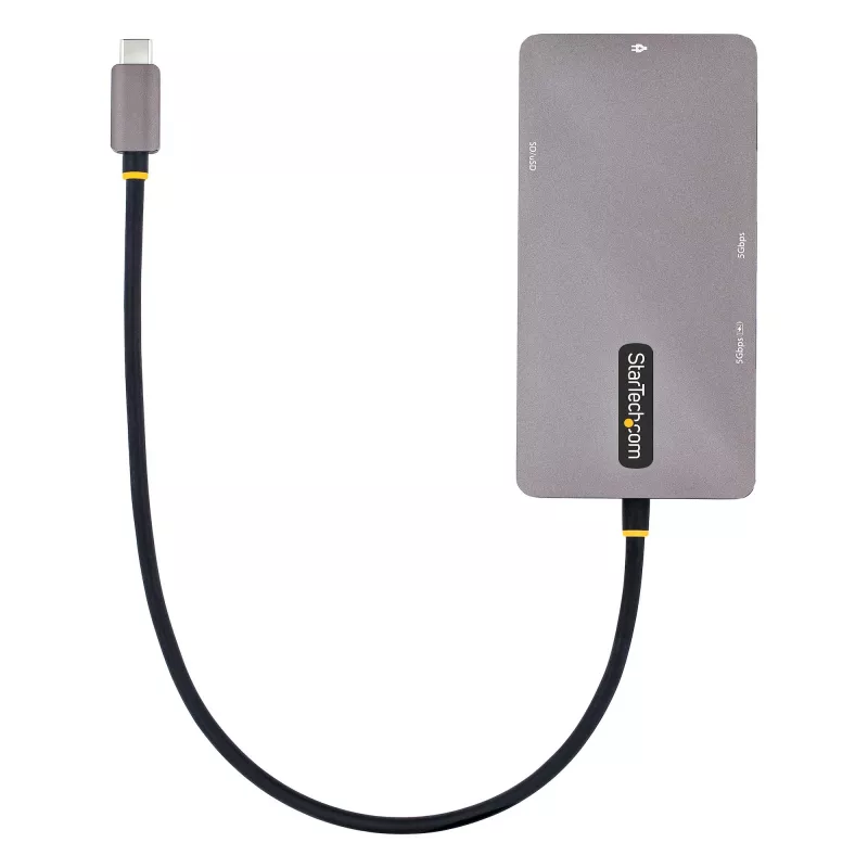 StarTech.com USB-C kelių prievadų adapteris, dvigubas HDMI vaizdas, 4K 60Hz, 2 prievadų 5Gbps USB-A šakotuvas, 100W Power Delivery perdavimas/GbE/SD/MicroSD, 30 cm kabelis, kelioninis dokas, nešiojamojo kompiuterio dokavimo stotelė