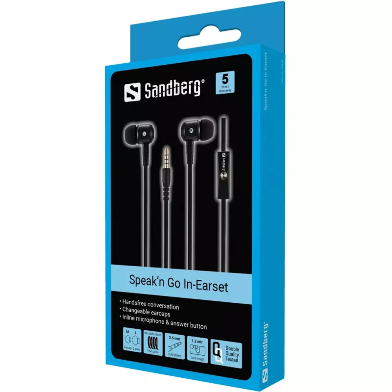 Sandberg Speak’n Go In-Earset juoda, laidinė, 20–20000 Hz, skambučiams/muzikai, 25 g, ausinės, juoda