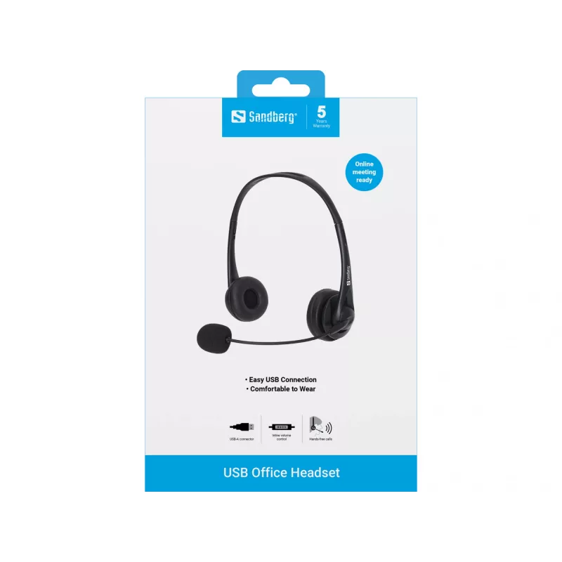 Sandberg USB biuro ausinės, laidinės, 20–20000 Hz, 94 g, juodos