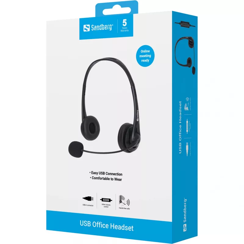 Sandberg USB biuro ausinės, laidinės, 20–20000 Hz, 94 g, juodos