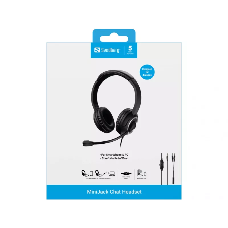 Sandberg MiniJack Chat ausinės, laidinės, skambučiams/muzikai, 20–20000 Hz, 180 g, juodos