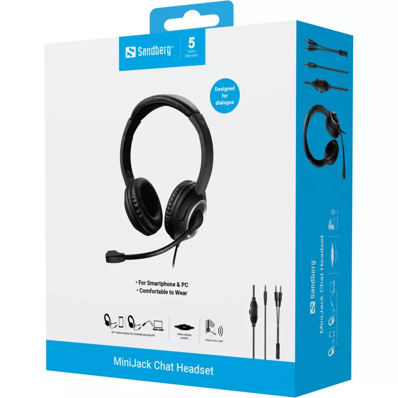 Sandberg MiniJack Chat ausinės, laidinės, skambučiams/muzikai, 20–20000 Hz, 180 g, juodos