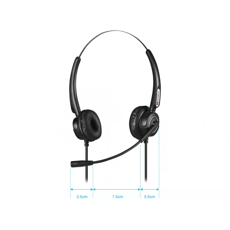 Sandberg USB+RJ9/11 Headset Pro Stereo laidinis ausinių komplektas biurui ir skambučių centrams, 20–7000 Hz, juodas
