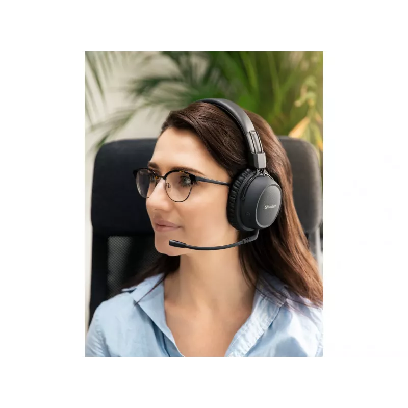 Sandberg Wireless Headset ANC FlexMic belaidės ausinės su mikrofono rankenėle, juodos