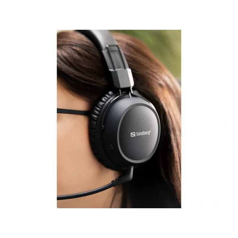 Sandberg Wireless Headset ANC FlexMic belaidės ausinės su mikrofono rankenėle, juodos