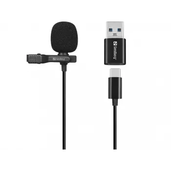 Sandberg Streamer USB segtuvinis mikrofonas, lavalier tipo, -38 dB, 50 - 18000 Hz, 16 bit, 48 kHz, 84 dB