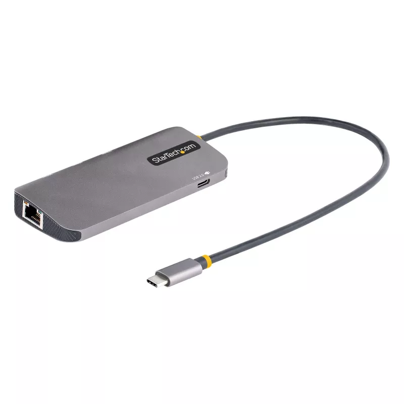 StarTech.com USB-C kelių prievadų adapteris, 4K 60Hz HDMI vaizdas, 3 prievadų 5Gbps USB centras, 100W maitinimo perdavimas, GbE, 30 cm laidas, mini kelioninis dokas