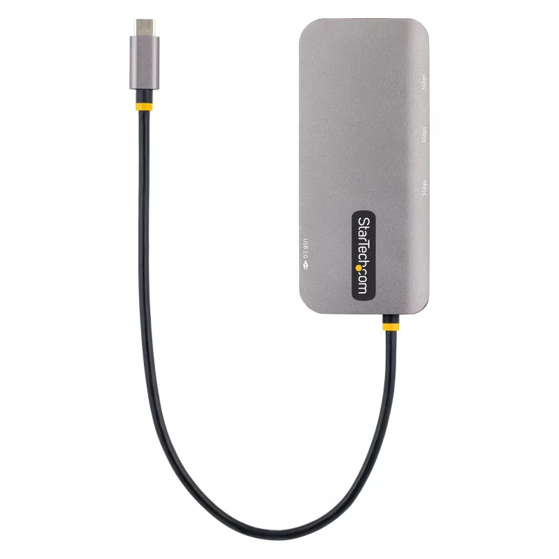 StarTech.com USB-C kelių prievadų adapteris, 4K 60Hz HDMI vaizdas, 3 prievadų 5Gbps USB centras, 100W maitinimo perdavimas, GbE, 30 cm laidas, mini kelioninis dokas