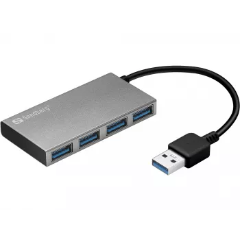 Sandberg USB 3.0 Pocket Hub 4 prievadai, USB 3.2 Gen 1 Type-A, 5000 Mbit/s, baltas, aliuminis