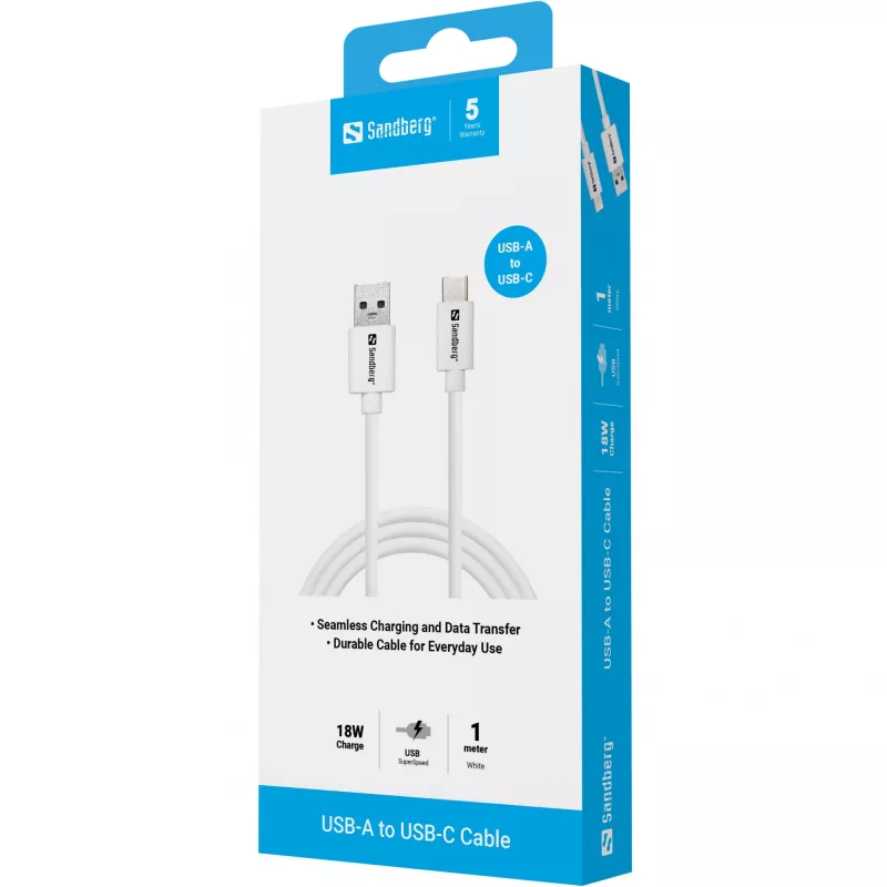 Sandberg USB-A į USB-C laidas 1 m, USB 3.2 Gen 1, baltas