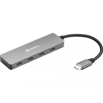 Sandberg USB-C į 4x USB-C centras, USB 3.2 Gen 1, 10 Gbit/s, pilka, aliuminis, 0,15 m