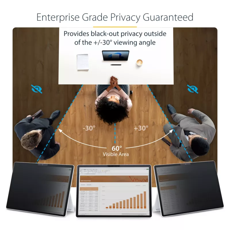 StarTech.com 4 krypčių privatumo ekrano apsauga, skirta 13 colių Surface Pro 8/9/X nešiojamam kompiuteriui, portreto / kraštovaizdžio režimai, liečiama, +/- 30° žiūrėjimo kampas, blokuoja iki 51 % mėlynos šviesos, anti-glare