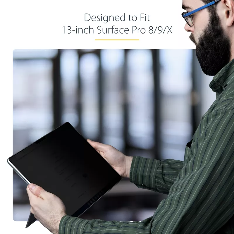 StarTech.com 4 krypčių privatumo ekrano apsauga, skirta 13 colių Surface Pro 8/9/X nešiojamam kompiuteriui, portreto / kraštovaizdžio režimai, liečiama, +/- 30° žiūrėjimo kampas, blokuoja iki 51 % mėlynos šviesos, anti-glare