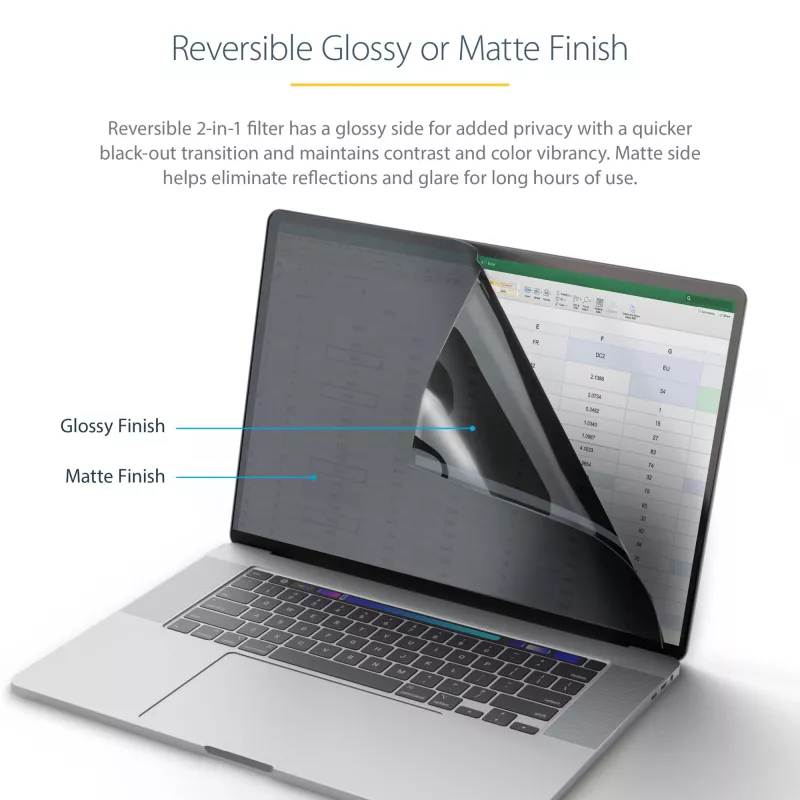 StarTech.com privatumo ekrano apsauga, skirta 14 colių MacBook Pro 2021/2023, antirefleksinis filtras su 51 % mėlynos šviesos redukcija, ±30° žiūrėjimo kampas, reversinė matinė/blizgi pusė
