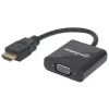 Manhattan HDMI į VGA keitiklio laidas, 1080p, 30 cm, vyriškas į moterišką, Micro-USB maitinimo įvestis, juodas, trejų metų garantija
