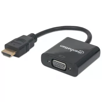 Manhattan HDMI į VGA keitiklio laidas, 1080p, 30 cm, vyriškas į moterišką, Micro-USB maitinimo įvestis, juodas, trejų metų garantija