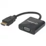 Manhattan HDMI į VGA keitiklio laidas, 1080p, 30 cm, vyriškas į moterišką, Micro-USB maitinimo įvestis, juodas, trejų metų garantija