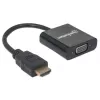 Manhattan HDMI į VGA keitiklio laidas, 1080p, 30 cm, vyriškas į moterišką, Micro-USB maitinimo įvestis, juodas, trejų metų garantija