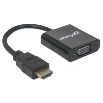 Manhattan HDMI į VGA keitiklio laidas, 1080p, 30 cm, vyriškas į moterišką, Micro-USB maitinimo įvestis, juodas, trejų metų garantija