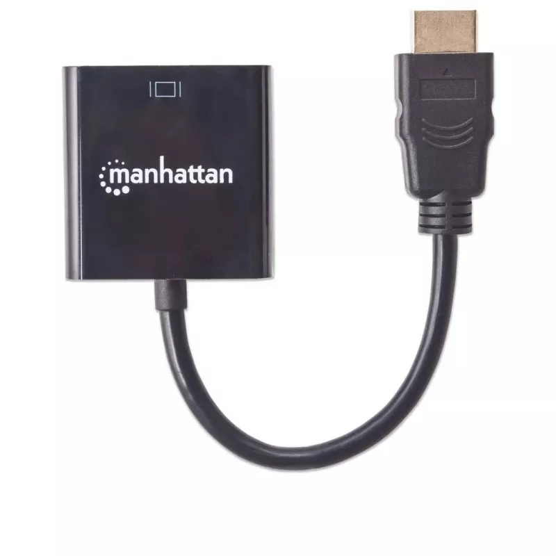 Manhattan HDMI į VGA keitiklio laidas, 1080p, 30 cm, vyriškas į moterišką, Micro-USB maitinimo įvestis, juodas, trejų metų garantija