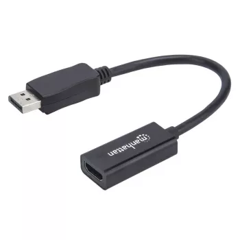 Manhattan DisplayPort 1.1 į HDMI adapterio kabelis, 1080p@60Hz, Kištukas į Lizdą, Juodas, 15 cm, DP su fiksatoriumi, Ne dvikryptis, Trejų metų garantija, Atitinka DP2HDMI